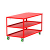 Steel 3-Shelf 12 Gauge Utility Cart, Flat Top, 60"L x 30" W x 36" H, 2000 lb. Capacity, (4) Non-Marking Poly Casters, Red