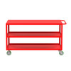 Steel 3-Shelf 12 Gauge Utility Cart, Flat Top, 60"L x 30" W x 36" H, 2000 lb. Capacity, (4) Non-Marking Poly Casters, Red