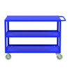 Valley Craft Steel 3-Shelf 12 Gauge Utility Cart, Flat Top, 48"L x 30" W x 36" H, 2000 lb. Capacity, (4) Non-Marking Poly Casters, Blue 