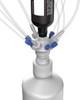 CP Lab Safety Waste Manifold Port Cap for 38-430 Nalgene Bottles, 4-Port, size L with 4 x 1/4 inch NPT fittings, shown attached to a white container, used for laboratory waste management and secure fluid handling.