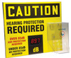 Caution Decibel Meter Sign, OSHA Compliant, Ear Plug Dispenser, Aluminum Face, 20"x24"x1" Each