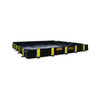 Justrite Rigid-Lock QuickBerm All-In-One 8' x 10' x 12" Drive-Over Spill Containment Berm, 595 Gallon, Black, for Vehicle Access Oil & Chemical Spill Control, image showing a large black and yellow spill containment berm with a durable, drive-over design for containing oil and chemical spills.