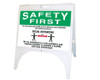 OSHA Safety First Quik Sign Fold-Ups, For The Safety and Health of Our Customers and Employees This Facility Practices Social Distancing, KT