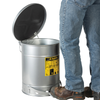 Oily Waste Can, 10 Gallon, Foot-Operated Self-Closing SoundGard Cover, Silver
