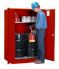 Justrite® Flammable Cabinet with rollers for (2) 30 gal drums, Red self-closing