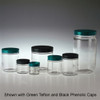 Safety Coated Graduated Glass Jar, 6oz with 63-400 Green Thermoset F217 & PTFE Lined Cap, case/24
