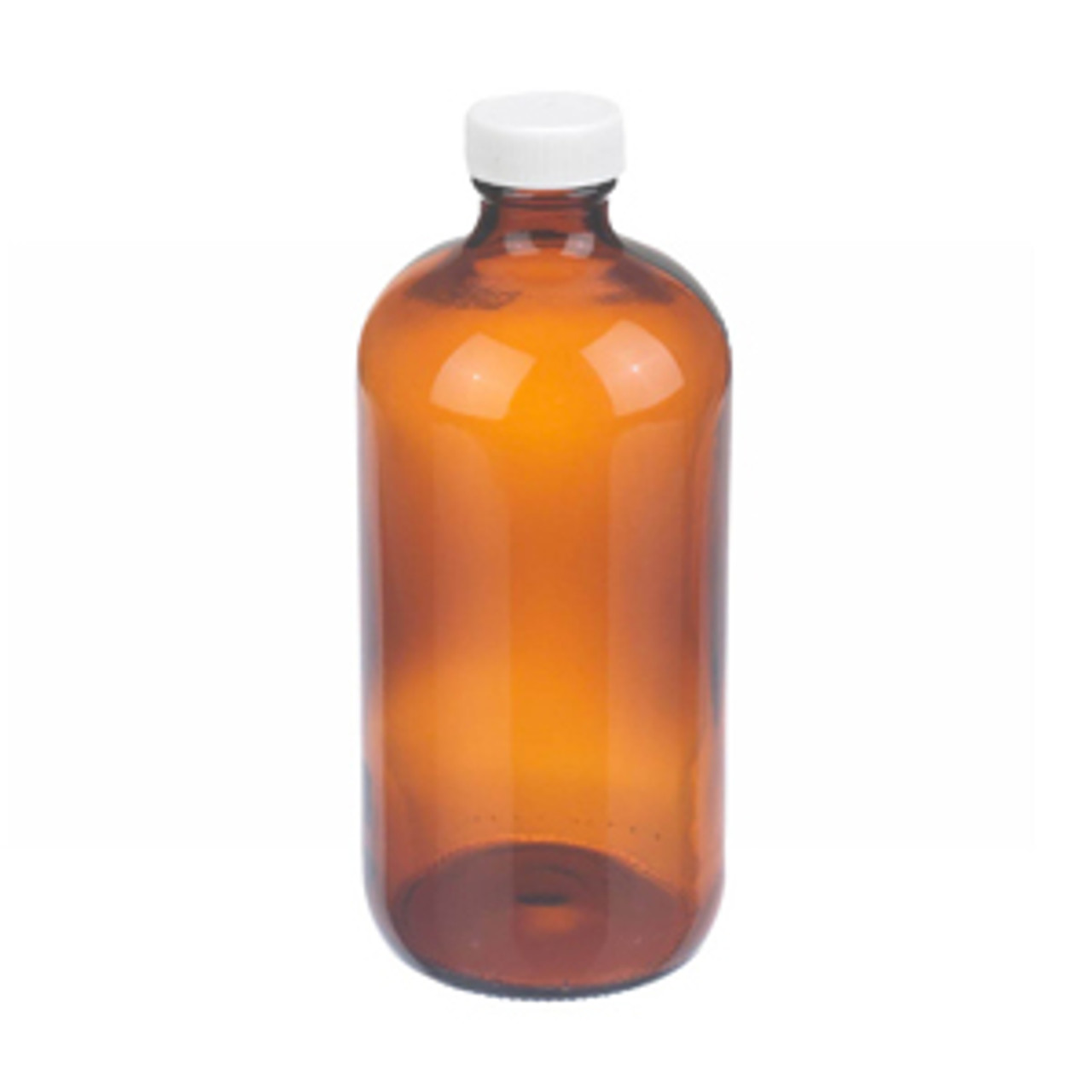 Certified, Clean 16 oz Amber Glass Boston Round Bottles, PTFE Lined Caps,  case/12