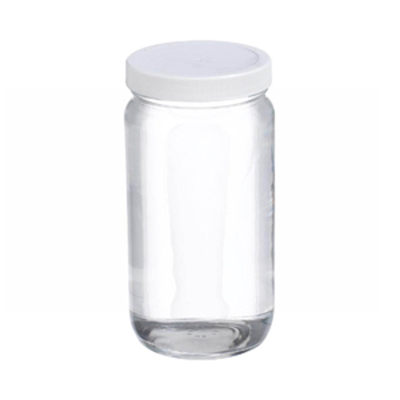 Wheaton® 16oz Clear Wide Mouth Straight Side Glass Bottles, Vinyl Lined  Polypropylene Caps, case/24