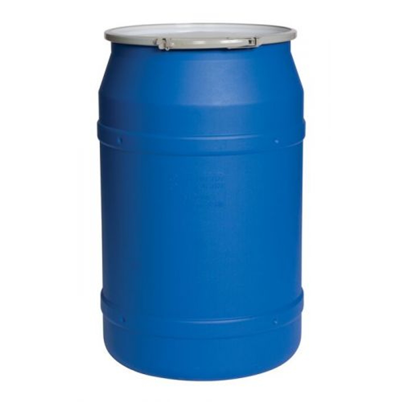 60 Gallon Blue Plastic Drum, Cover w/Lever Lock Ring Closure