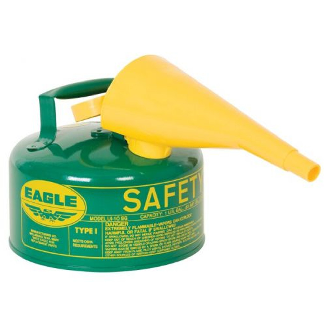 Eagle® 1 Gallon Safety Can For Combustibles, Type I, Flame Arrester, Funnel, Green