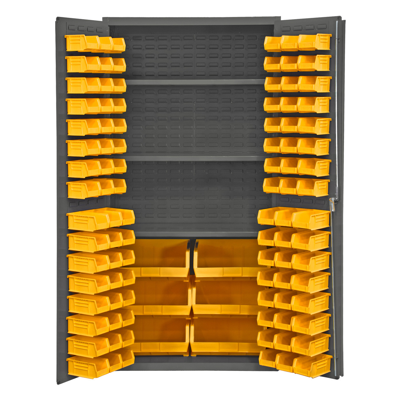 Mobile Bin Storage Cabinet - 36 x 24 x 84, 102 Red Bins