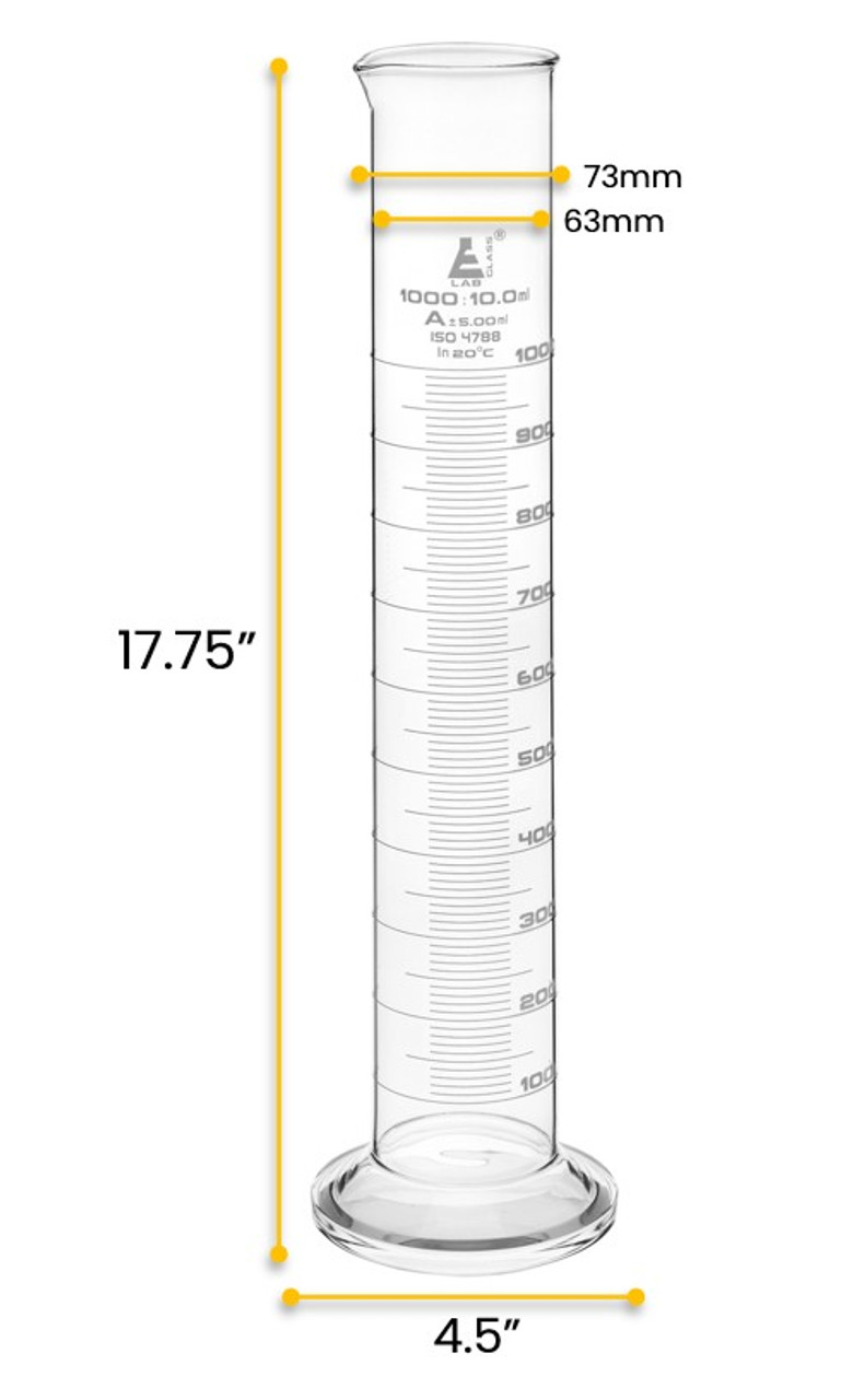 Graduated Cylinder 1000ml Class A Tolerance 500ml Round Base White Ink Borosilicate 33 3533