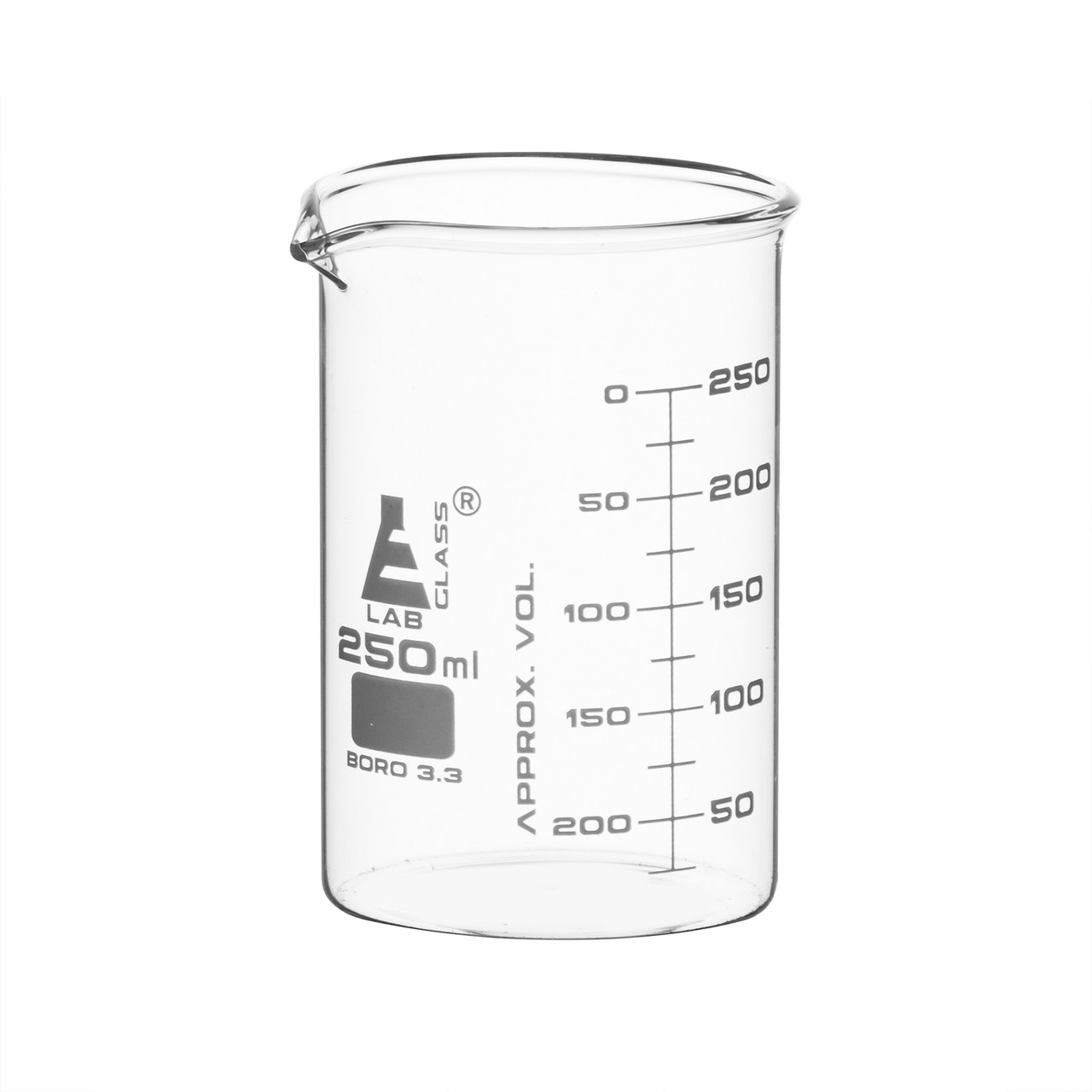 Beaker 250 ml Pyrex borosilicate glass low form 