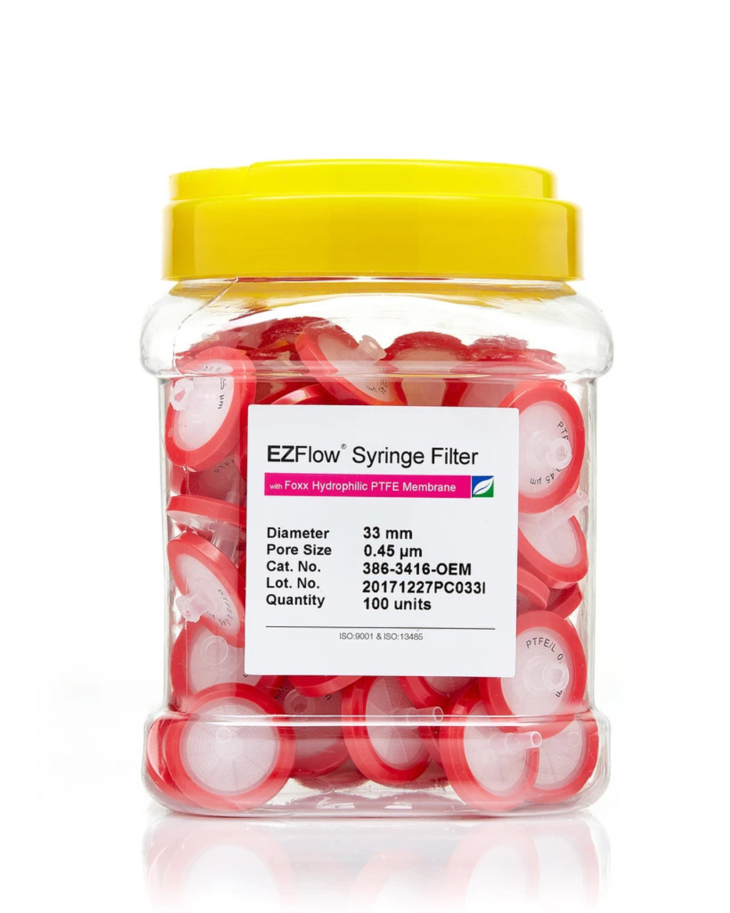 EZFlow® 33mm Hydrophilic PTFE Syringe Filter, pack/100