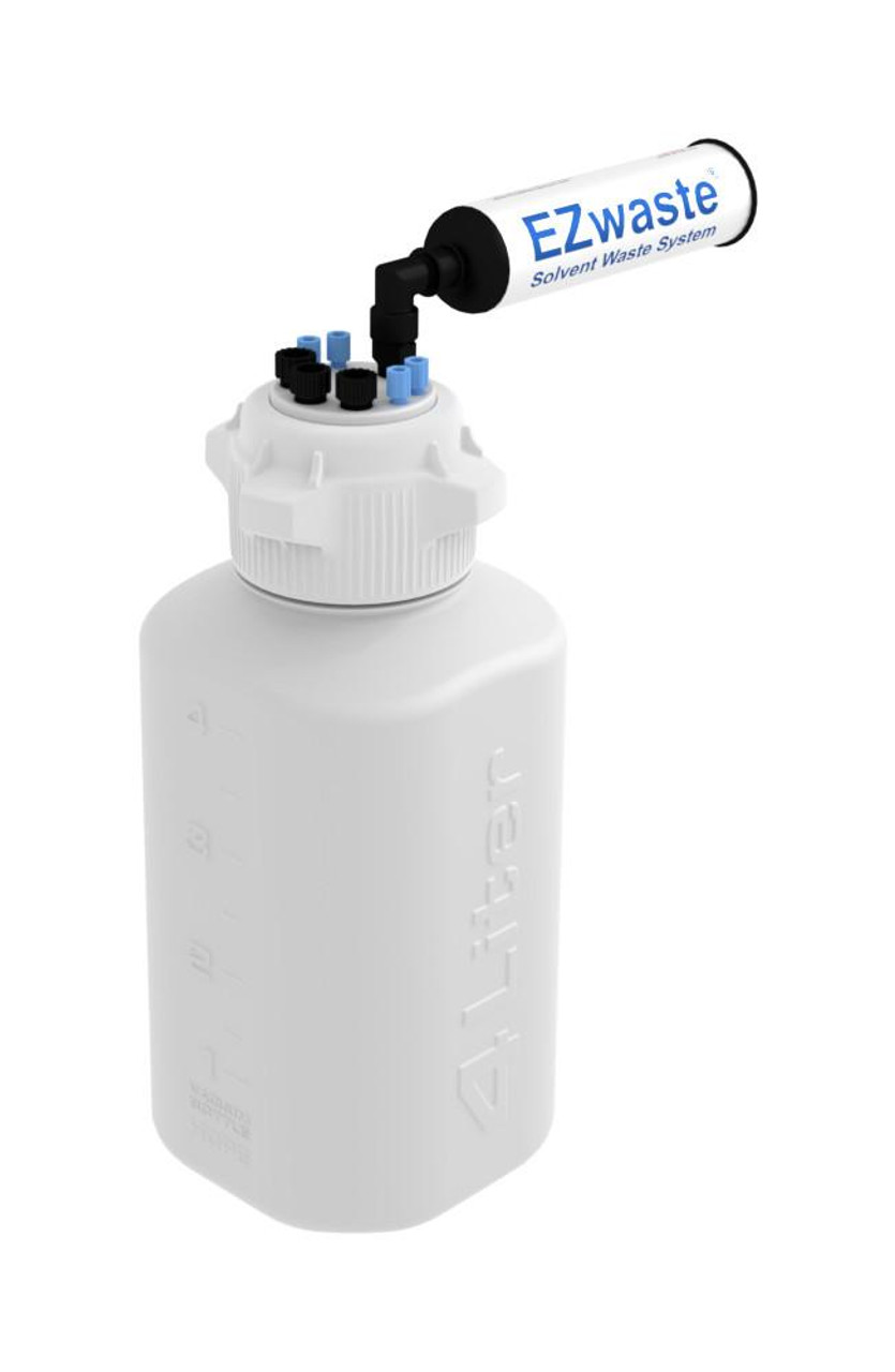 EZwaste Safety Vent Bottle 4L HDPE with VersaCap 4 and 3 ports for 1/8" and 1/4" OD Tubing
