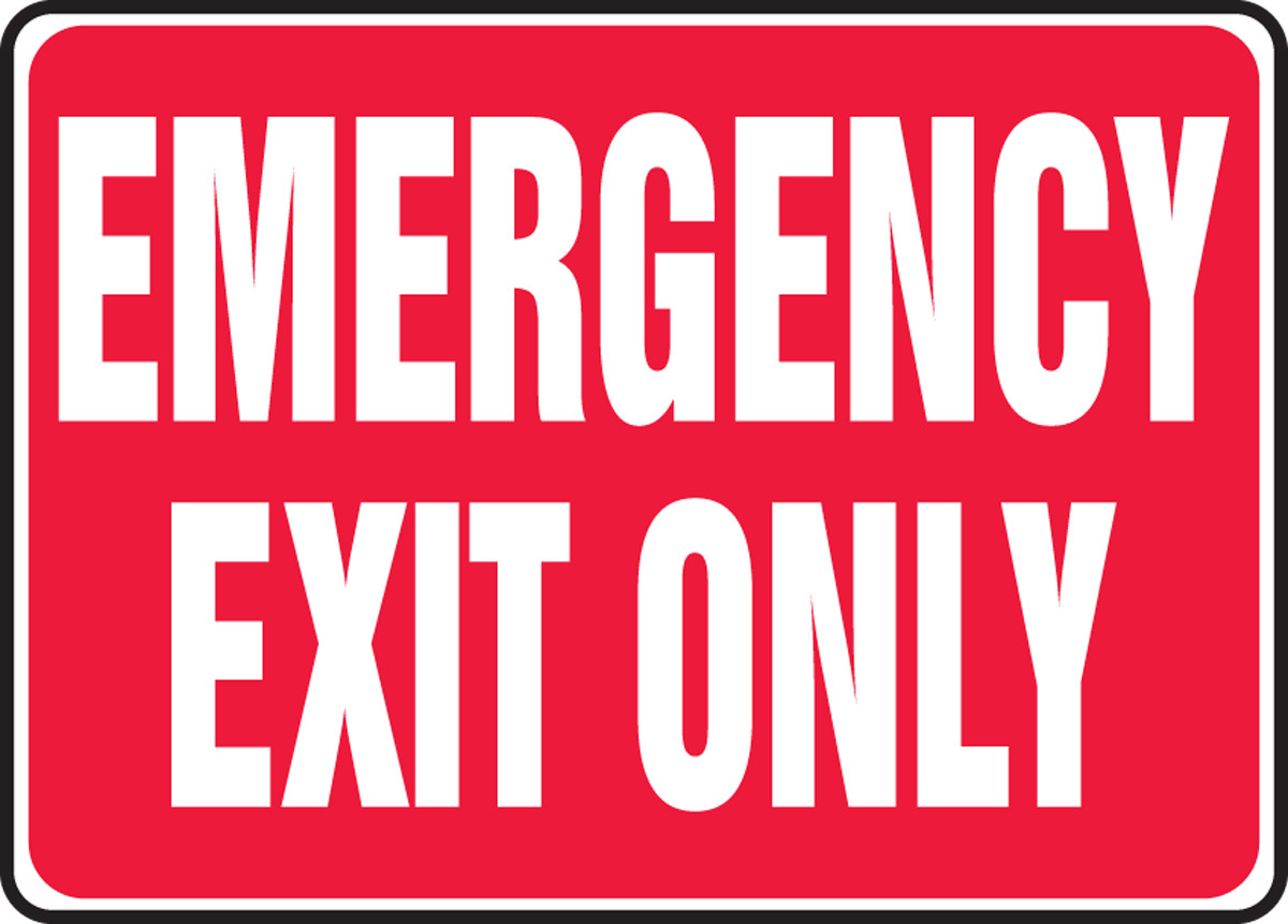 safety sign-emergency exit only (white text on red), 10" x 14", each