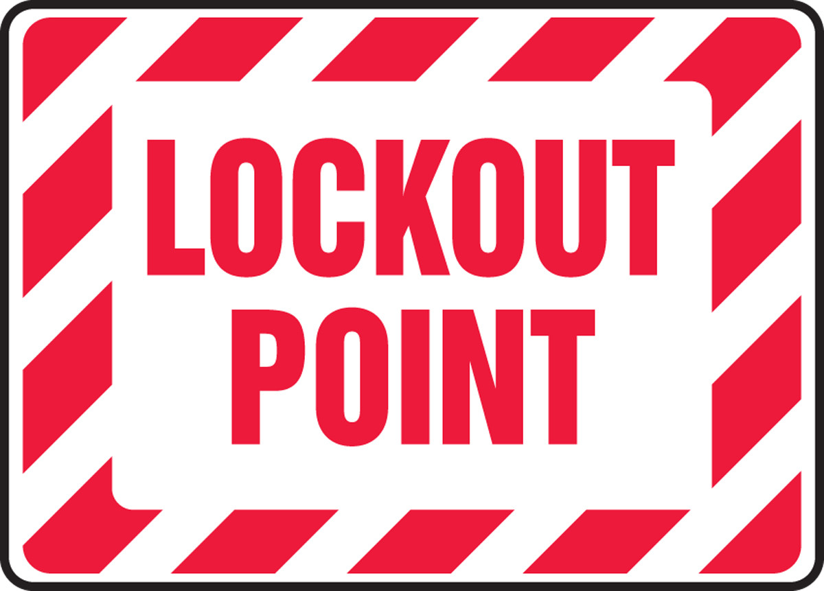 Lockout/Tagout Sign-Lockout Point, Red and White Stripe, 10 x 14