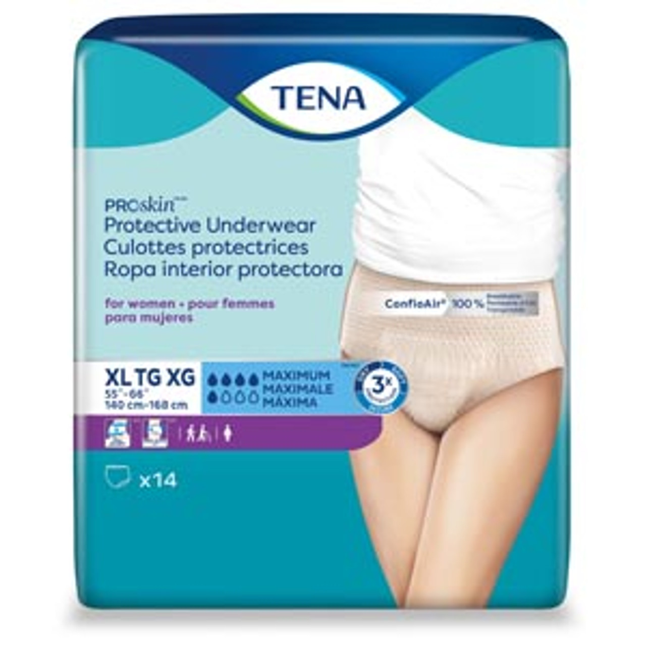 Tena® Proskin Underwear Protective Underwear, Women, XL, 55 - 66 Hip  Size, Nude, 14 per pack