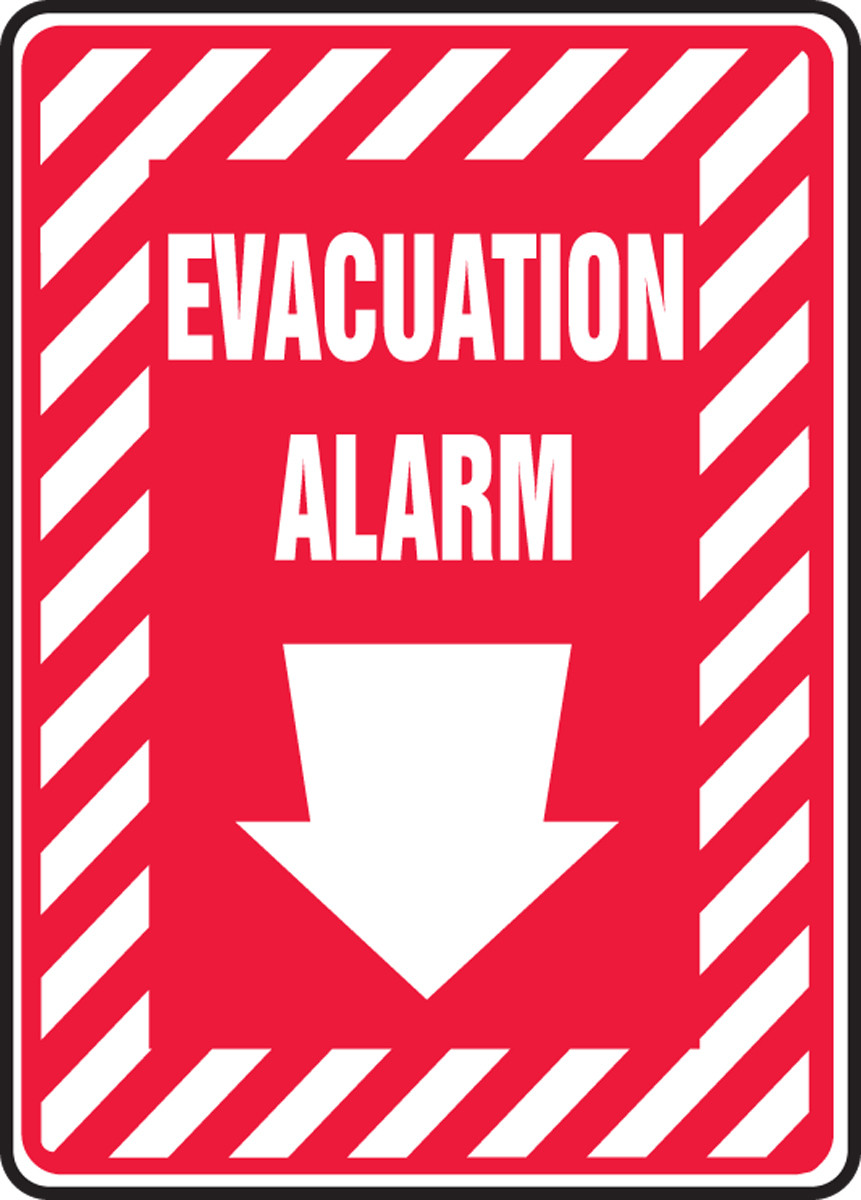 Safety SignEvacuation Alarm (Down Arrow), 14 x 10", Each
