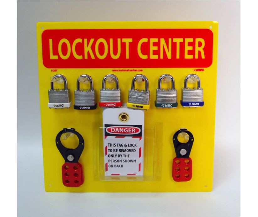 Lockout Center Yellow Backboard with Hooks And Supplies