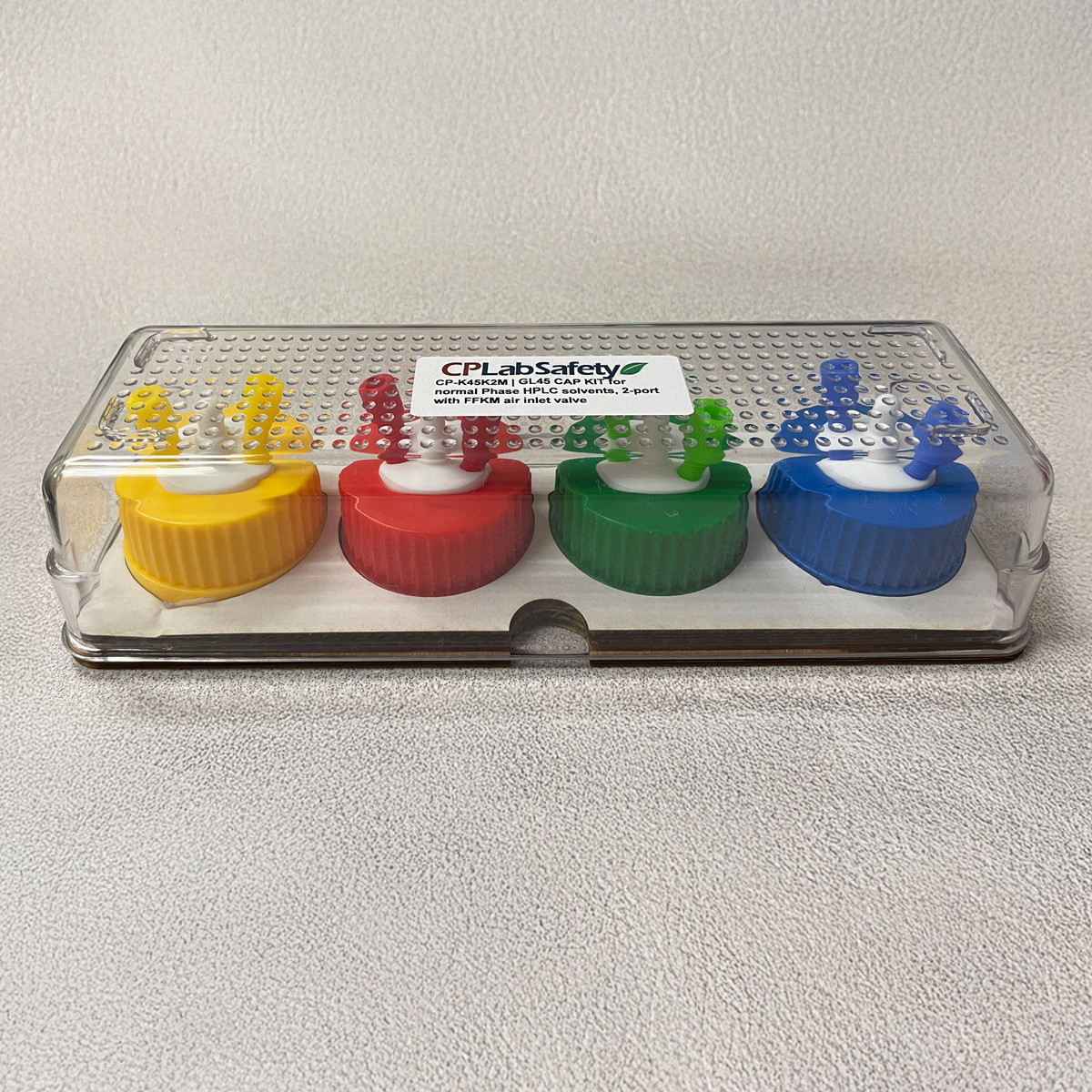 4-Port Cap for Glass Bottle, GL45 Set of 4 Color Coded Caps