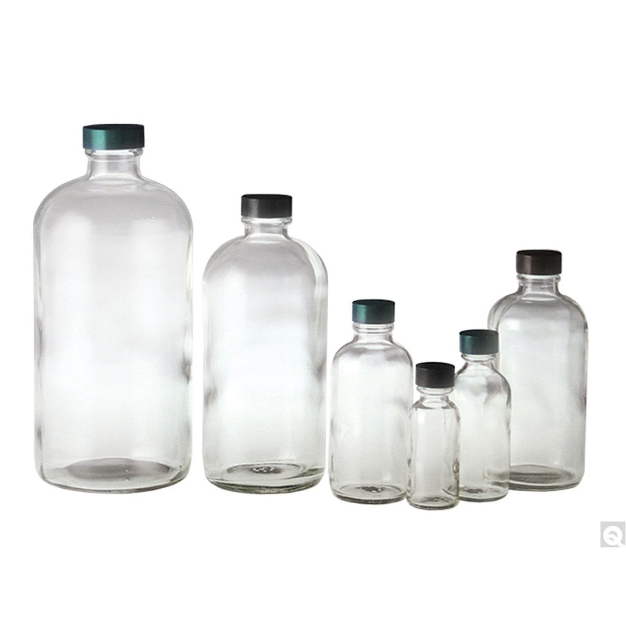 16 oz Clear Glass Boston Round Bottle with Black Cap