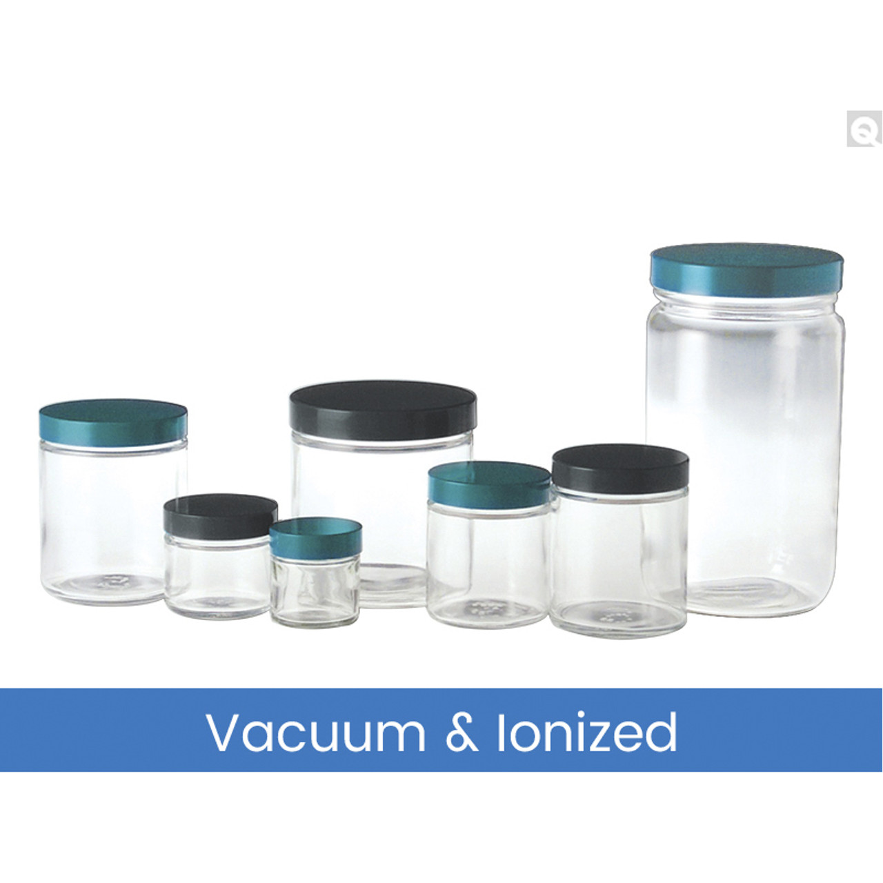 16oz (480mL) Clear Straight Sided Jar, 89-400 Green Thermoset F217 & PTFE Lined Caps, Vacuum & Ionized, case/12