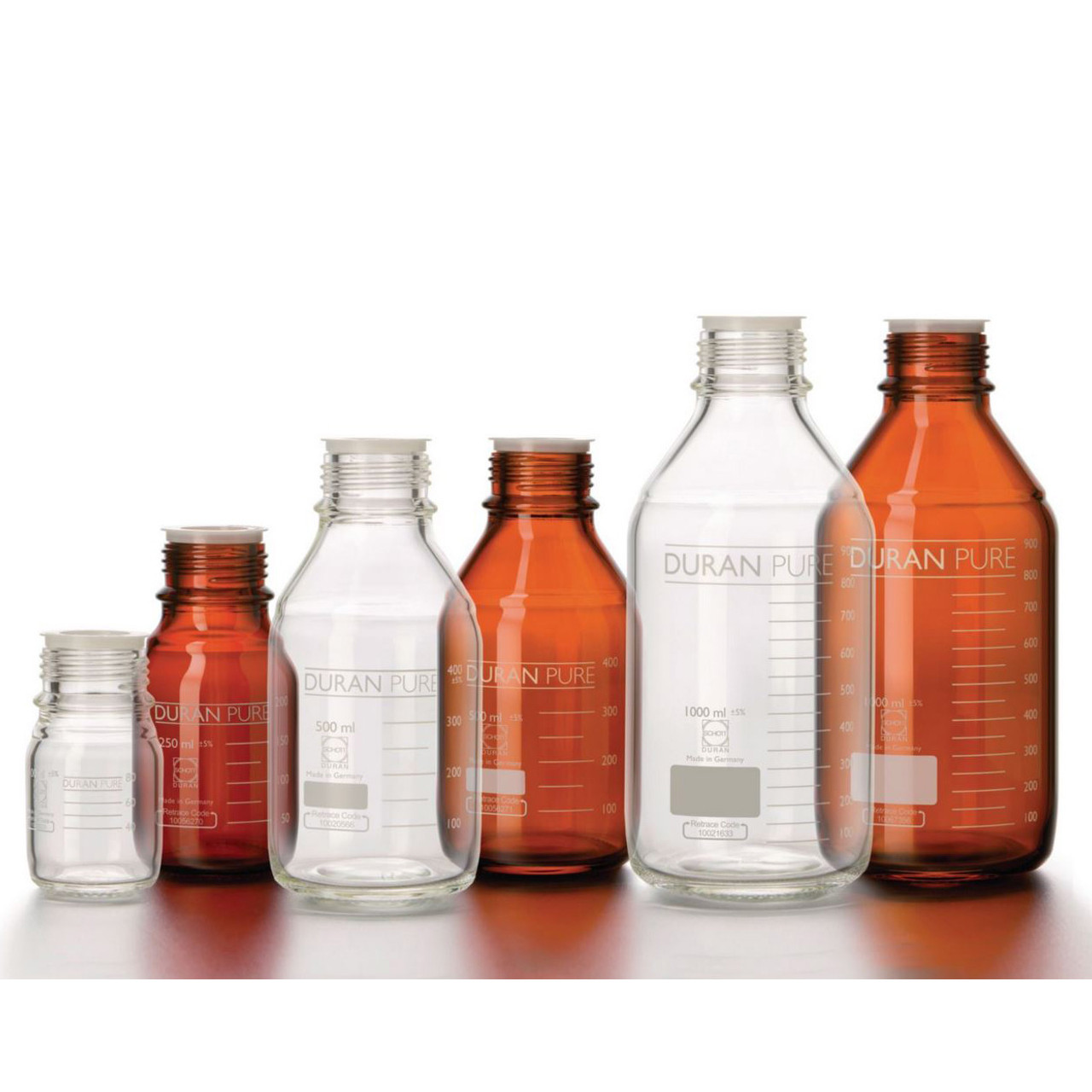 DURAN® PURE Bottle Only, Amber, Borosilicate Glass, GL45, 1 Liter, case/10