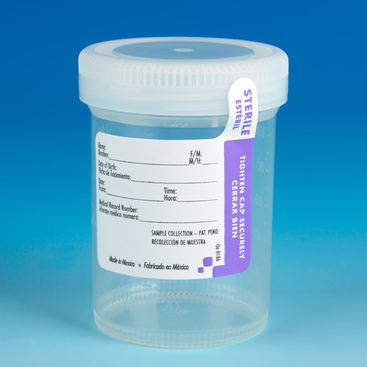 Globe Scientific Container: Tite-Rite, 120ml (4oz), PP, Sterile, Attached Natural Screw Cap, ID Label with Tab Seal, Graduated