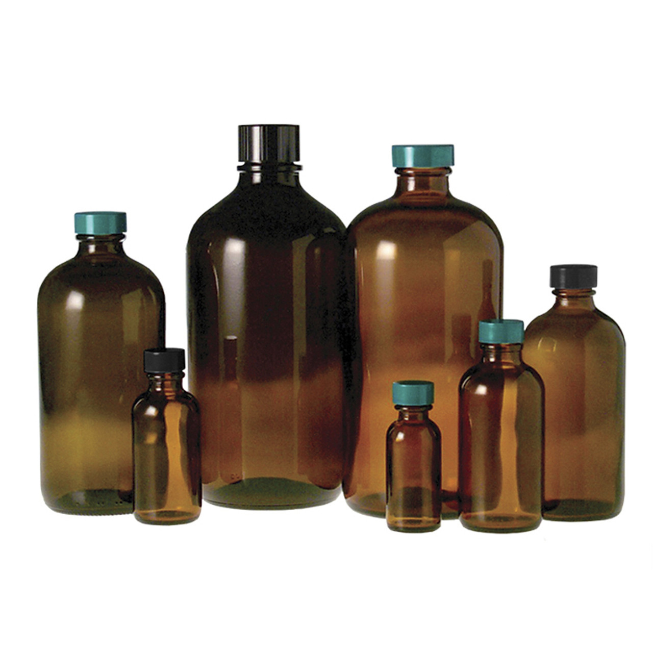 16 oz Amber Glass Boston Round Bottle 28-400 Neck Finish