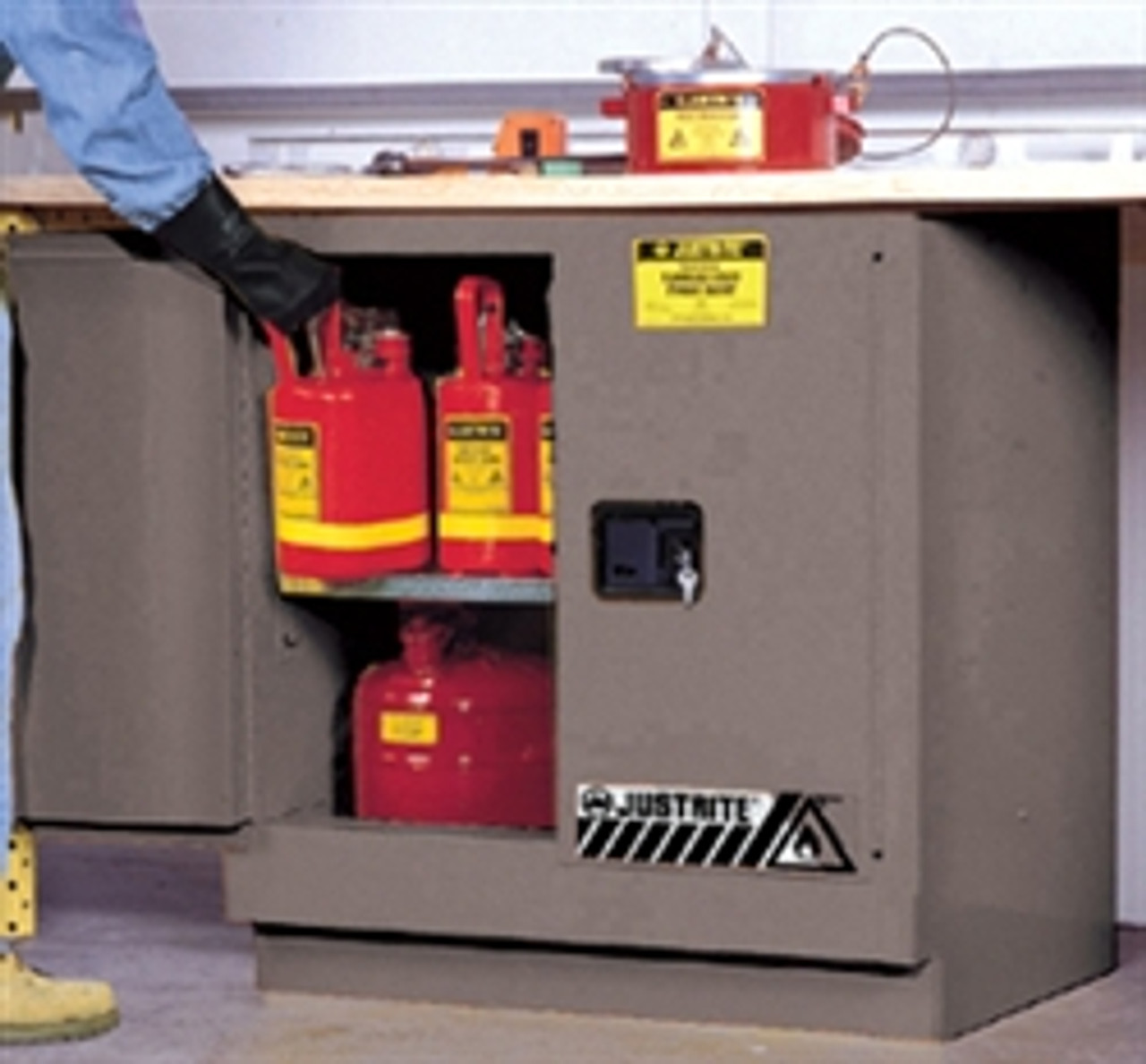 22 Gal Yellow Flammable Cabinet, Under Counter, 2 Self-Close Doors, 892320