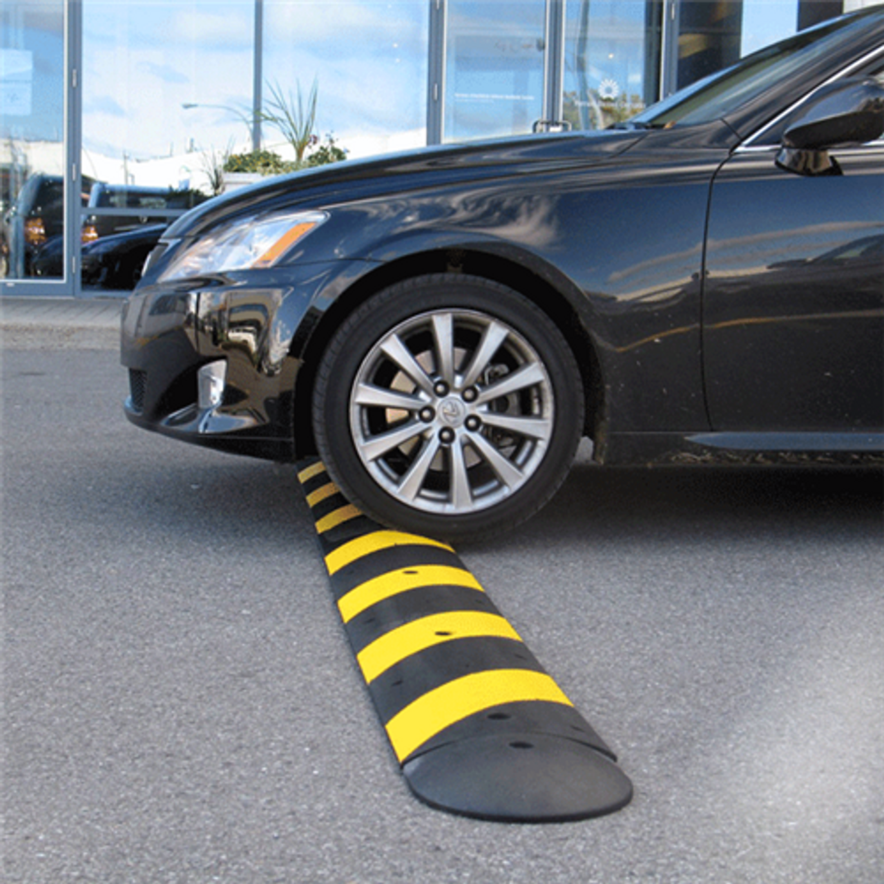 Safety-Striped Speed Bump - Recycled Rubber 6 Foot Speed Bump