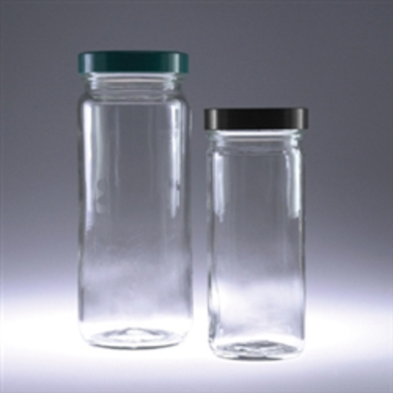 Clear Tall Glass Jars, 16oz, Black Vinyl Lined Cap, case/12