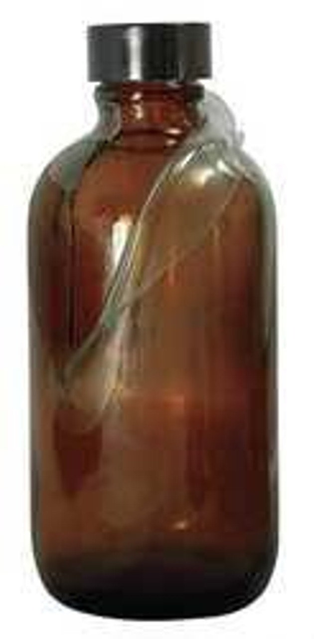 16oz Amber Glass Boston Round Bottles, 28-400 Polypropylene Hole Cap &  Bonded PTFE/Silicone Septa, case/60