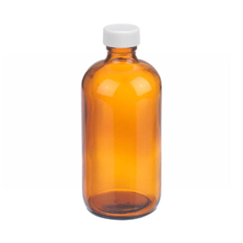 Wheaton® 8oz Amber Glass Boston Round Bottles, Poly Vinyl Liner, case/12