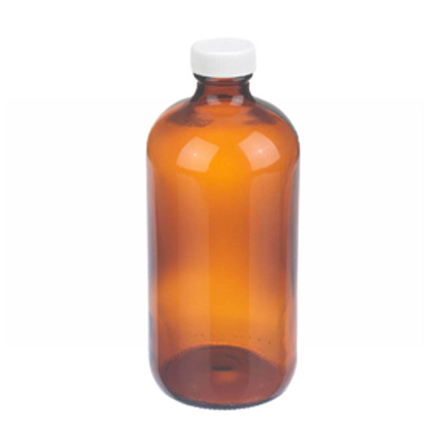 Wheaton® 16oz Amber Glass Boston Round Bottles, Poly Vinyl Liner, case/12