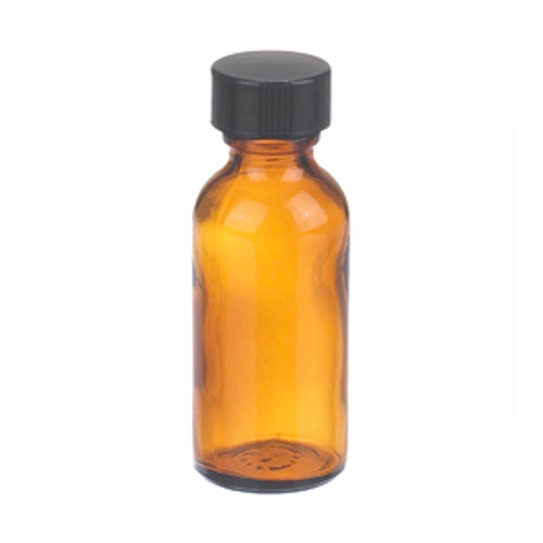 Wheaton® 1oz Amber Glass Boston Round Bottles with Cone-Shaped Insert, case/48