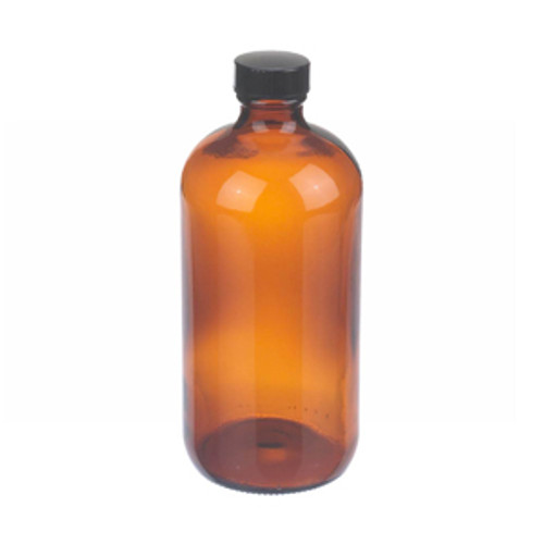Wheaton® 16oz Amber Glass Boston Round Bottles with Cone-Shaped Insert, case/12