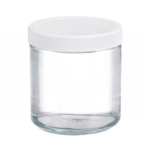 Wheaton® 16oz Glass Jar, Straight Side Clear, PP/PTFE Liner, case/12