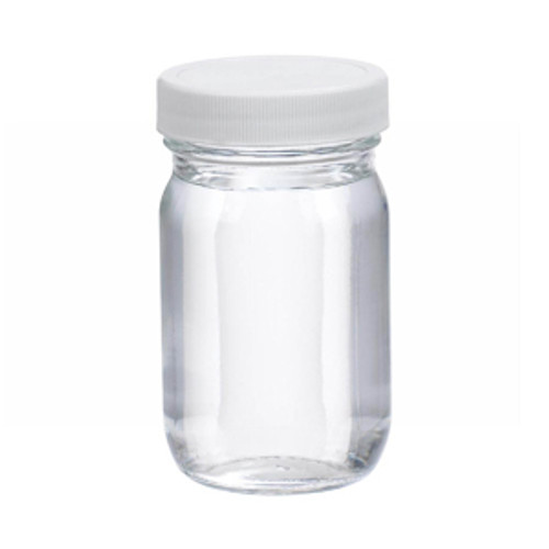 Wheaton® 4oz Clear Glass Wide Mouth Packer Bottles, PTFE Lined Polypropylene Caps, case/24