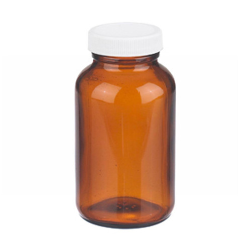 Wheaton® 8oz Amber Wide Mouth Packer Bottles, Vinyl Lined Caps, case/24