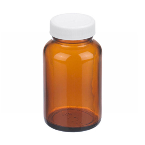 Wheaton® 4oz Amber Wide Mouth Packer Bottles, PP/PTFE Lined Caps, case/24
