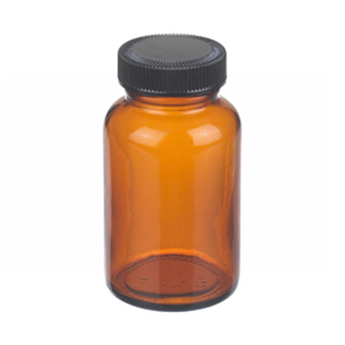 Wheaton® 4oz Amber Wide Mouth Packer Bottles with Cone Lined Caps, case/24