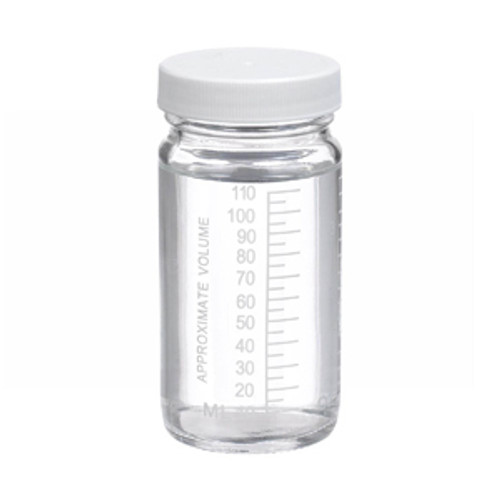 Wheaton® 4oz Graduated Glass Volumetric Bottles, Vinyl Lined Polypropylene Caps, Bulk, case/144