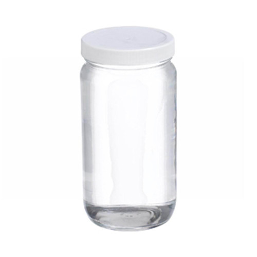 Wheaton® 16oz Clear Wide Mouth Straight Side Glass Bottles, Vinyl Lined Polypropylene Caps, case/24