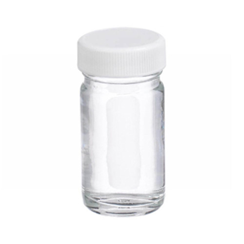 Wheaton® 1oz Bottles, Wide Mouth, Round, Clear, 33-400 PTFE Lined Caps, case/48