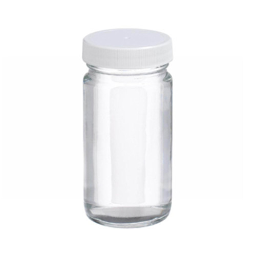 Wheaton® 2oz Clear Wide Mouth Straight Side Glass Bottles, 38-400 PTFE Lined Caps, case/48