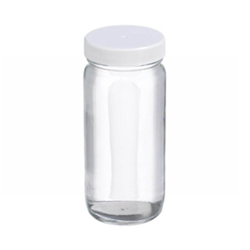 Wheaton® 8oz Clear Wide Mouth Straight Side Glass Bottles, 58-400 PTFE Lined Caps, case/24