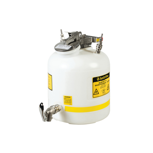 Justrite® Disposal Can, Quick-Disconnect Faucet, 1/4" fitting, 5 gal, White