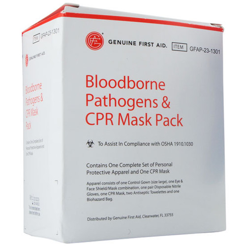 Bloodborne Pathogens & CPR Mask Pack First Aid Kit, case/12